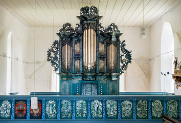 Deutschland;  Funnix, St. Florian Kirche, historische Orgel von 1760-1762 - obrazy, fototapety, plakaty