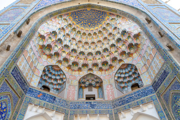 Ornament on the facade of the Madrasah of Abdulaziz Khan. Bukhara city, Uzbekistan