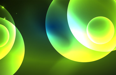 Neon shiny transparent glowing circles with light effects. Techno futuristic vector abstract background For Wallpaper, Banner, Background, Card, Book Illustration, landing page