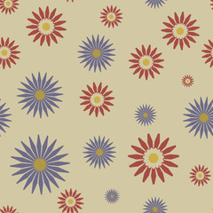 Cute colorful seamless pattern with simple red and blue flowers