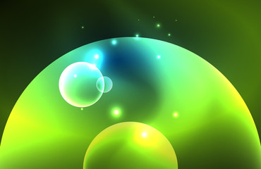 Neon shiny transparent glowing circles with light effects. Techno futuristic vector abstract background For Wallpaper, Banner, Background, Card, Book Illustration, landing page