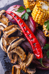 delicious fresh grilled vegetables on a stone plate