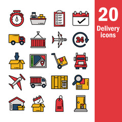 set of icons freight delivery logistics on white background