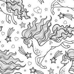 Seamless pattern with unicorns. Black and white. Vector © Zerlina