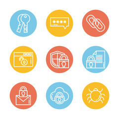 set of icons security, block and flat style icon