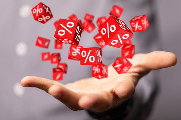 percent shopping digital in hand 3d.