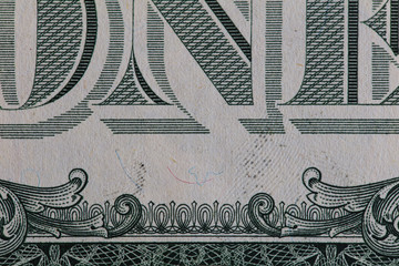 Closeup of back side of 1 dollar bill