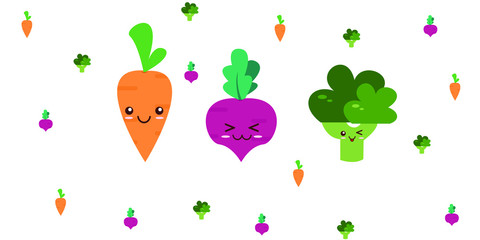 cute vegetables illustration with expression