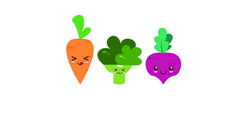 cute vegetables illustration with expression