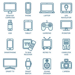 Thin line icons set. Icons for technology, digital devices.