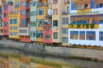 Colourful houses in the European city of Girona, Spain