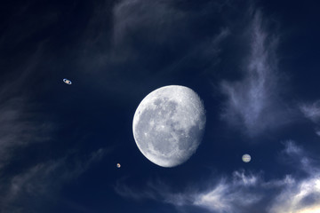 Moon and planets on sky. Fantastic sky