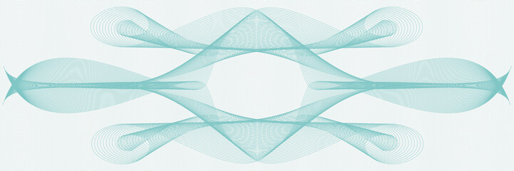 Symmetric turquoise guilloche pattern. Line art watermark design. Subtle squiggly curves. Vector abstract background. Template for cheque, ticket, certificate, coupon. EPS10 illustration