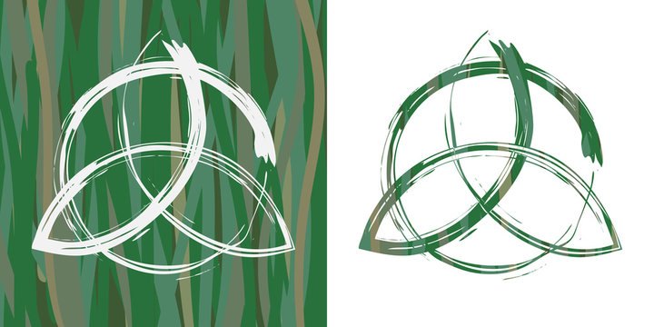 Two options of celtic pagan symbol triquetra on grass background