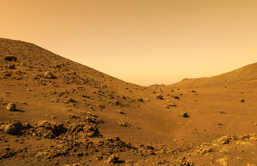 Landscape on planet Mars , desert and mountains on red planet © wlad074