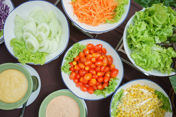 Salads are placed on the table with a notebook and a pen. To record food items or recipes Concept foodie Diet Food Review Weight Loss Diet