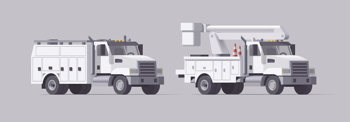 Vector utility truck. Isolated aerial bucket truck. Cherry picker. Box service truck © Paul Kovaloff