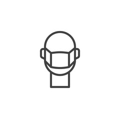 Fototapeta na wymiar Man with medical mask line icon. linear style sign for mobile concept and web design. Protective face mask outline vector icon. Symbol, logo illustration. Vector graphics