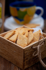 Homemade cookies on the table. Baking background. Food, cooking, flour products.