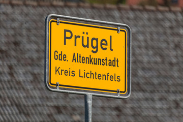 German town sign (for "Prügel" a small town in Franconia)