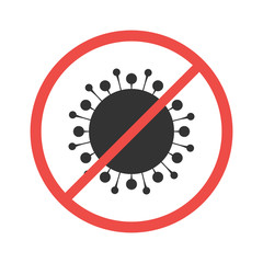 Forbidden sign with virus particle glyph icon. Stop silhouette symbol. Antiviral immunity. Negative space. Vector isolated illustration.