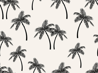 Vector seamless tropical pattern with palm tree on white background. Vector  floral illustration for textile, print, wallpapers, wrapping. - obrazy, fototapety, plakaty