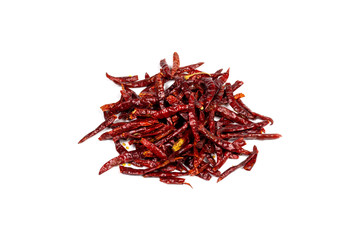 Heap of dry red chili on white background