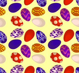 Vector seamless pattern with decorative eggs.Easter holiday. Background colorful template for website, print on fabric, gift wrap and wallpaper