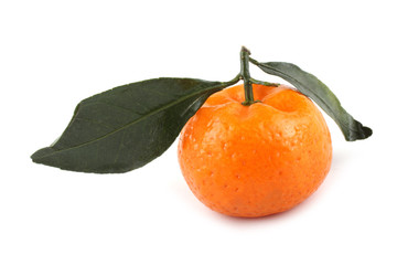 Mandarin orange with leaves isolated on white