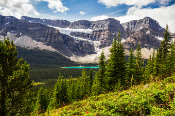 Fototapeta na wymiar The Rocky Mountains Crowfoot Glacier & Crowfoot Mountain from the hiking trail to Helen Lake. Banff National Park, Alberta, Canada 