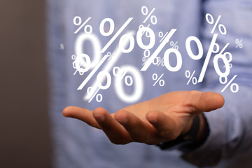 Hand Holding Red Percentage Sign 3d