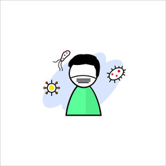 flu and coronavirus precaution with medical mask people in flat design illustration vector, medical outbreak prevention  