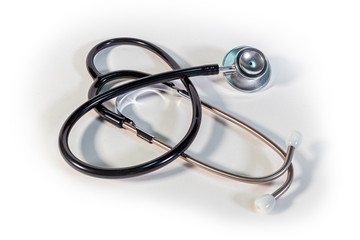 Medical stethoscope on white background.