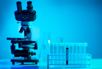 Close-up of scientific laboratory in hospital. Epidemic disease, healthcare, vaccine research and coronavirus 2019-ncov test.