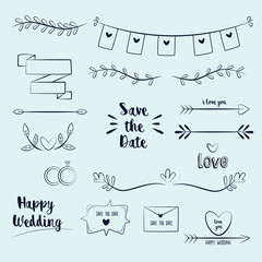 simple wedding element collection. flat design illustration