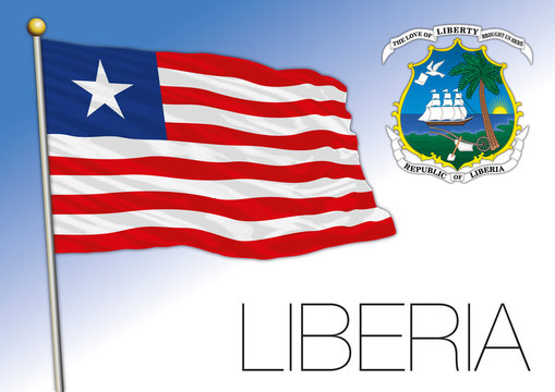 Liberia official national flag and coat of arms, Africa, vector illustration