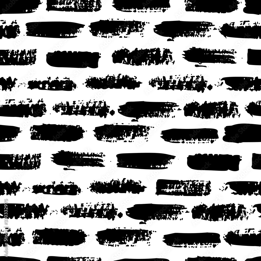Wall mural grunge brush stroke seamless pattern. abstract texture hand drawn with a ink. vector monochrome scan
