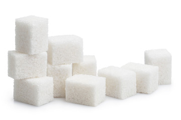 White sugar cubes, isolated on white background