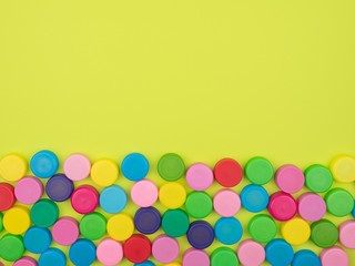 Colored plastic cover on the green background.