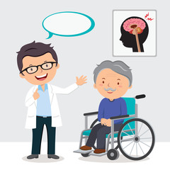 Doctor and elderly man in wheel chair