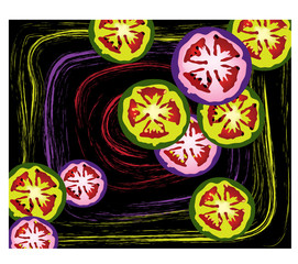 Abstract slices of tomatoes in different colors