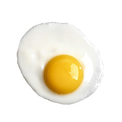 Closeup photo of fried egg isolated on white background