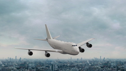Fototapeta na wymiar Passenger Plane on the Background of the City 