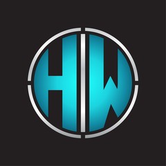 HW Logo initial with circle line cut design template on blue colors
