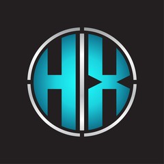 HX Logo initial with circle line cut design template on blue colors