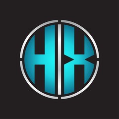 HX Logo initial with circle line cut design template on blue colors