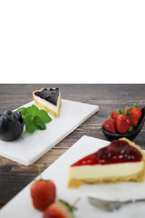 Homemade Dessert Blueberry and Strawberry Cheesecake, Organic Fruit for Healthy.