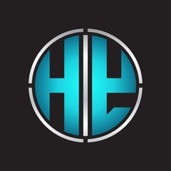 HY Logo initial with circle line cut design template on blue colors
