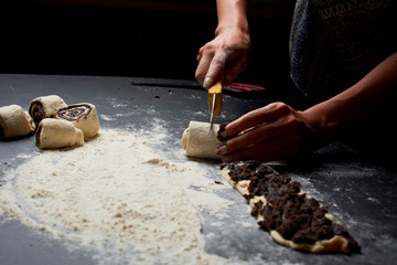 baker prepares homemade cakes