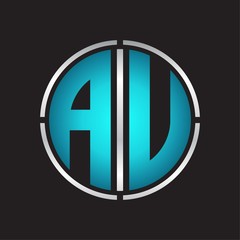 AU Logo initial with circle line cut design template on blue colors